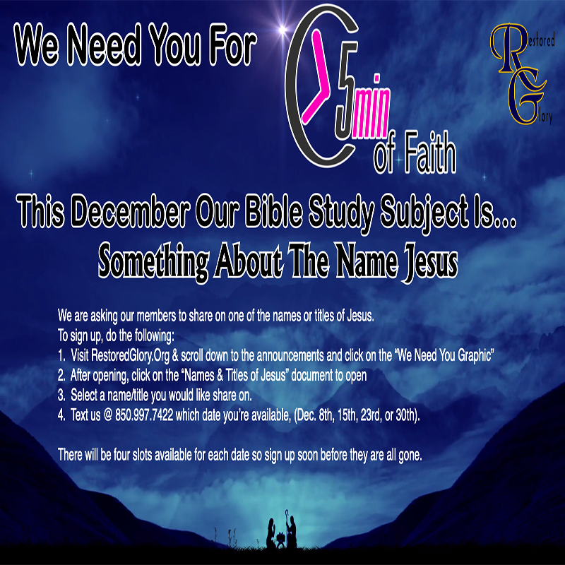 We Need You For 5 Minutes of Faith – December 2022